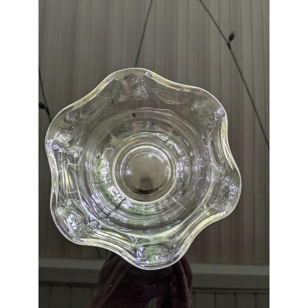Vintage Clear Glass Dip/Dessert Bowl Yellow Tint Scalloped Edges MCM 5.25 inch